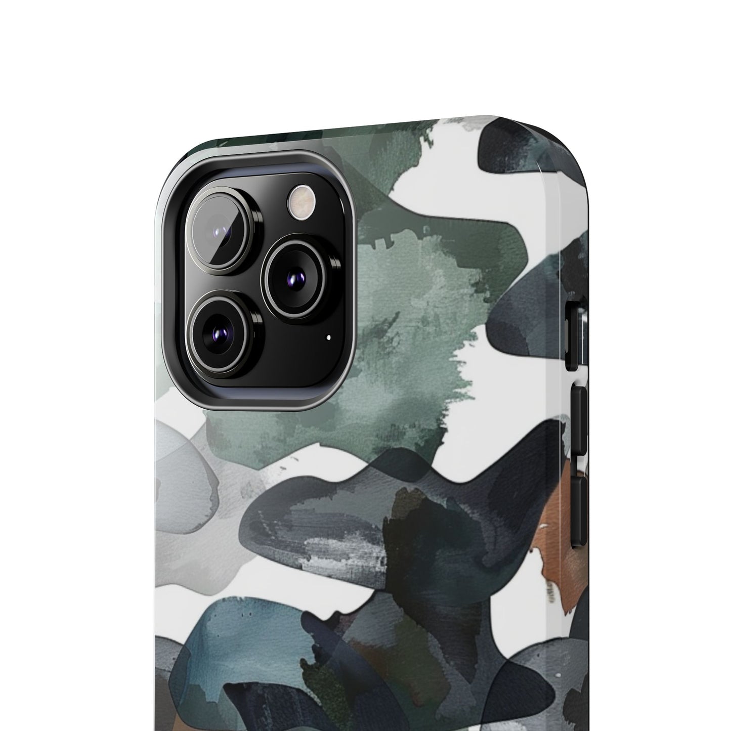 Moody Abstract Watercolor iPhone Case – Earthy Green and Charcoal Design