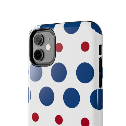 Bold Navy & Red Polka Dot Pattern – iPhone Case