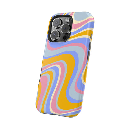 Groovy Pastel Waves MagSafe iPhone Case – 70s-Inspired Design with Dual-Layer Protection