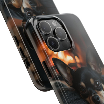 Cozy Chihuahua Fireplace iPhone Case – Warm and Stylish Design