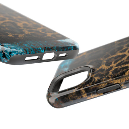 Boho Leopard and Turquoise Tough MagSafe iPhone Case – Rustic Western Design with Dual-Layer Protection