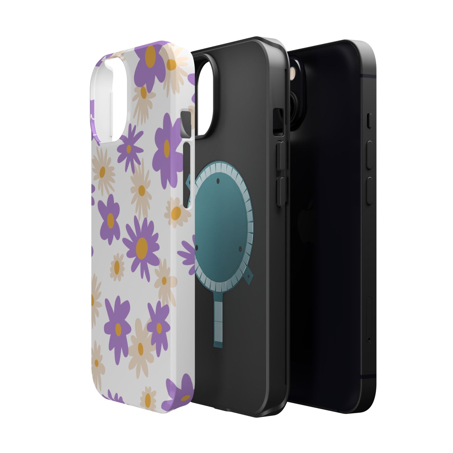 Retro Daisy Flower MagSafe iPhone Case – Pastel Purple & Cream Floral Design with Matte Finish