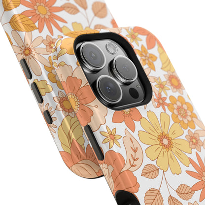 Vintage Floral Bloom MagSafe iPhone Case – Warm Orange & Yellow Retro Flower Design with Matte Finish