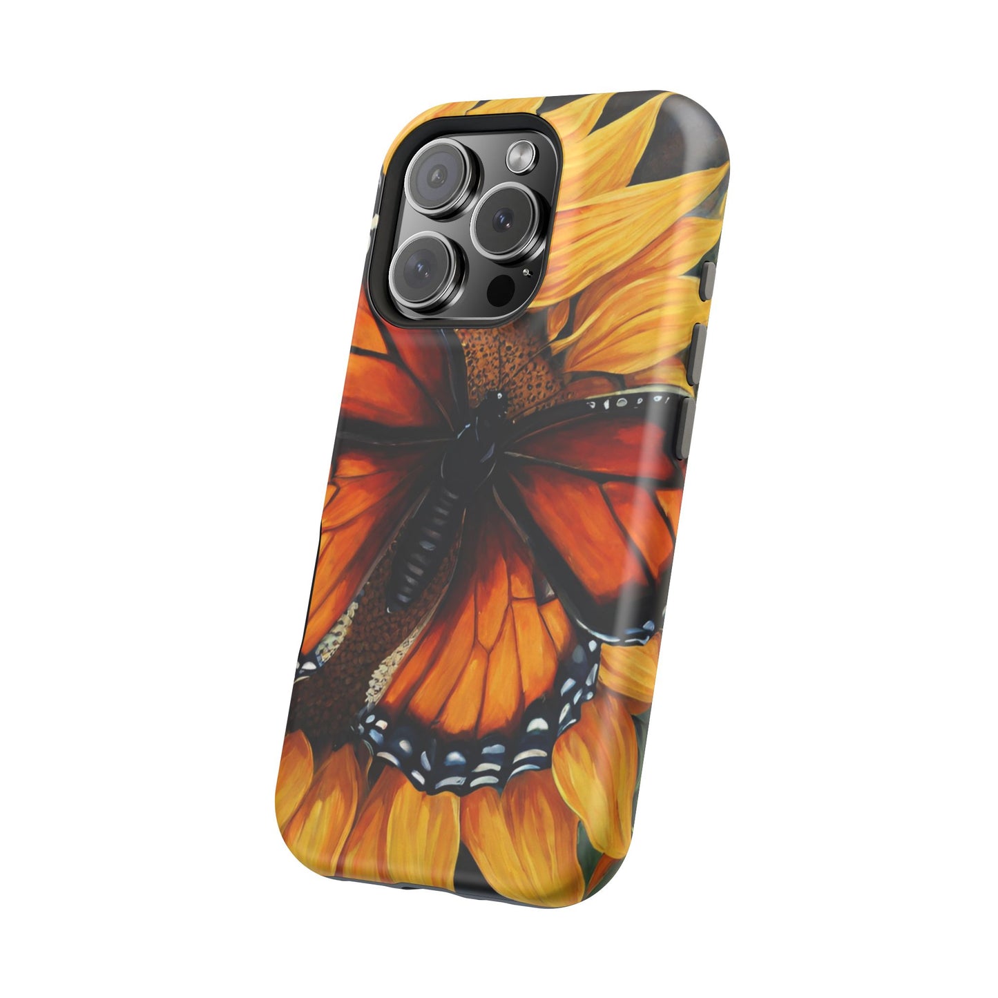 Monarch Butterfly & Sunflower Art – MagSafe iPhone Case