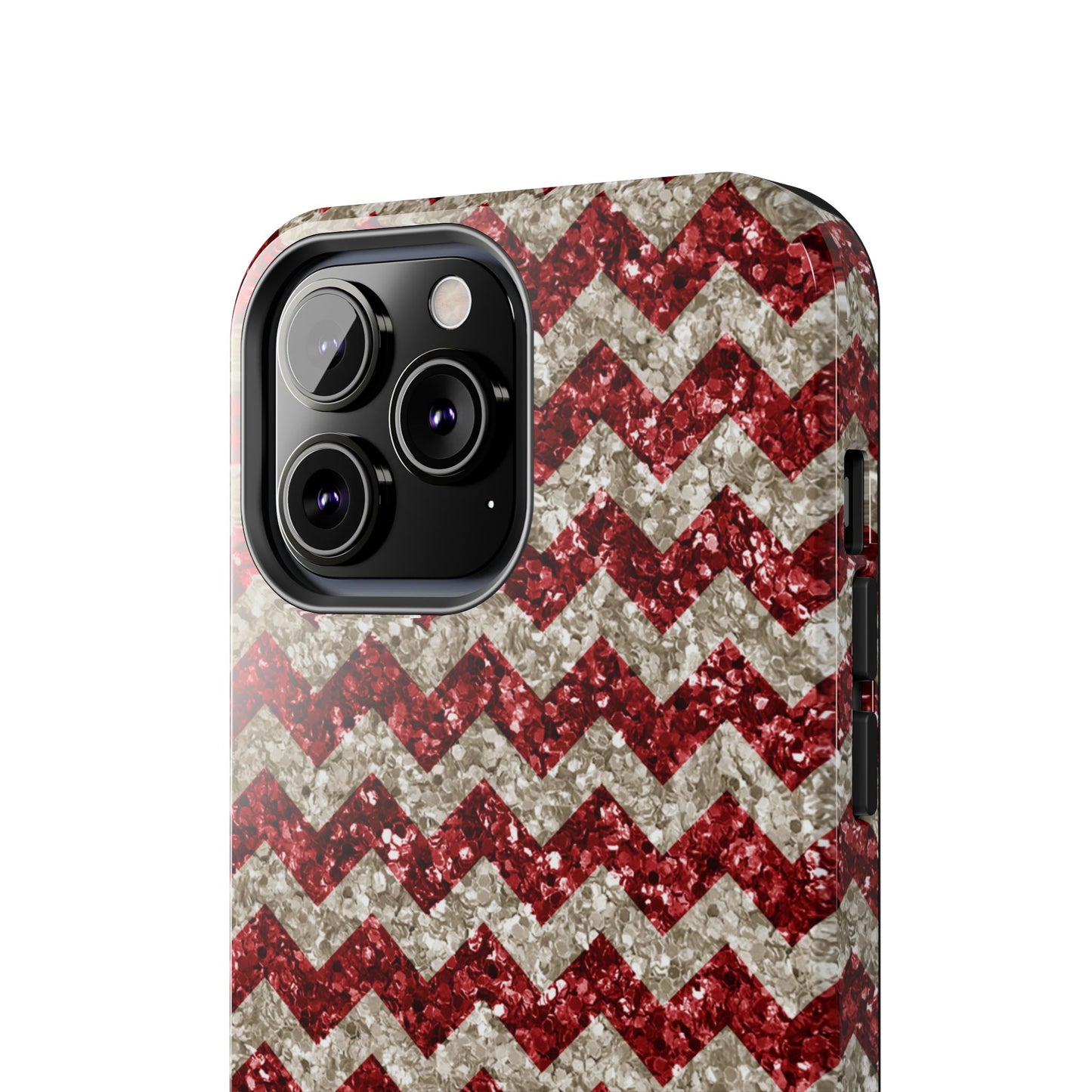 Sparkling Red & White Chevron – Glitter Illusion iPhone Case