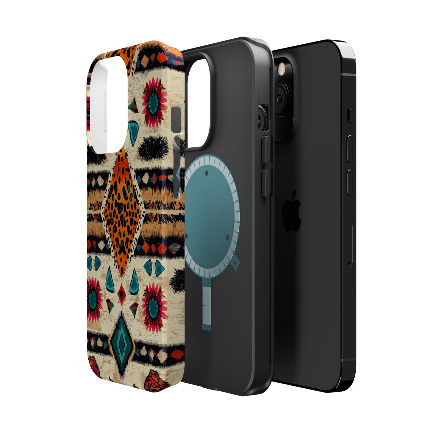 Wild Boho Leopard Print & Floral Tough MagSafe iPhone Case – Eclectic Tribal Design, Dual-Layer Protection