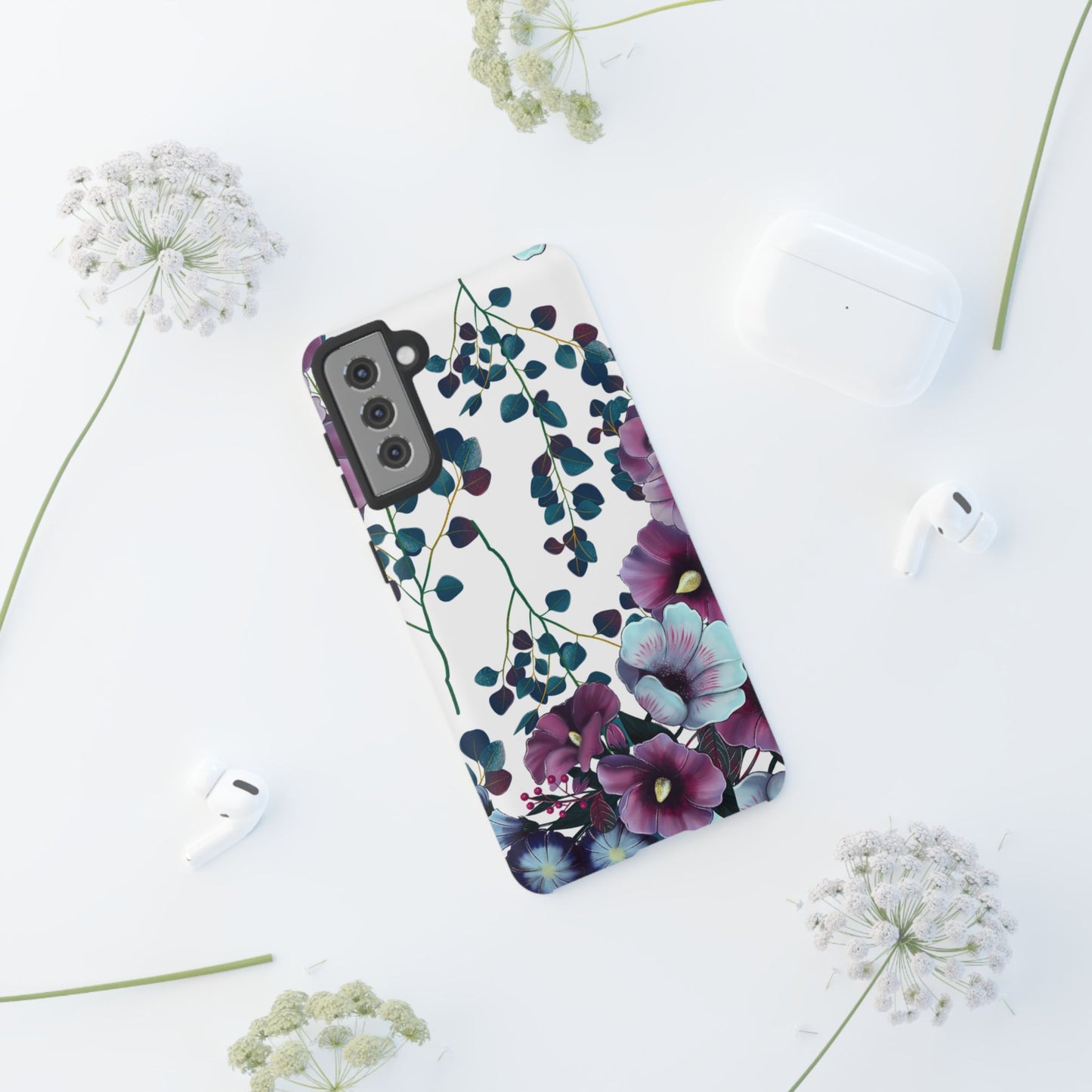 Moody Purple & Teal Floral Samsung Galaxy Series Case – Elegant Botanical Design