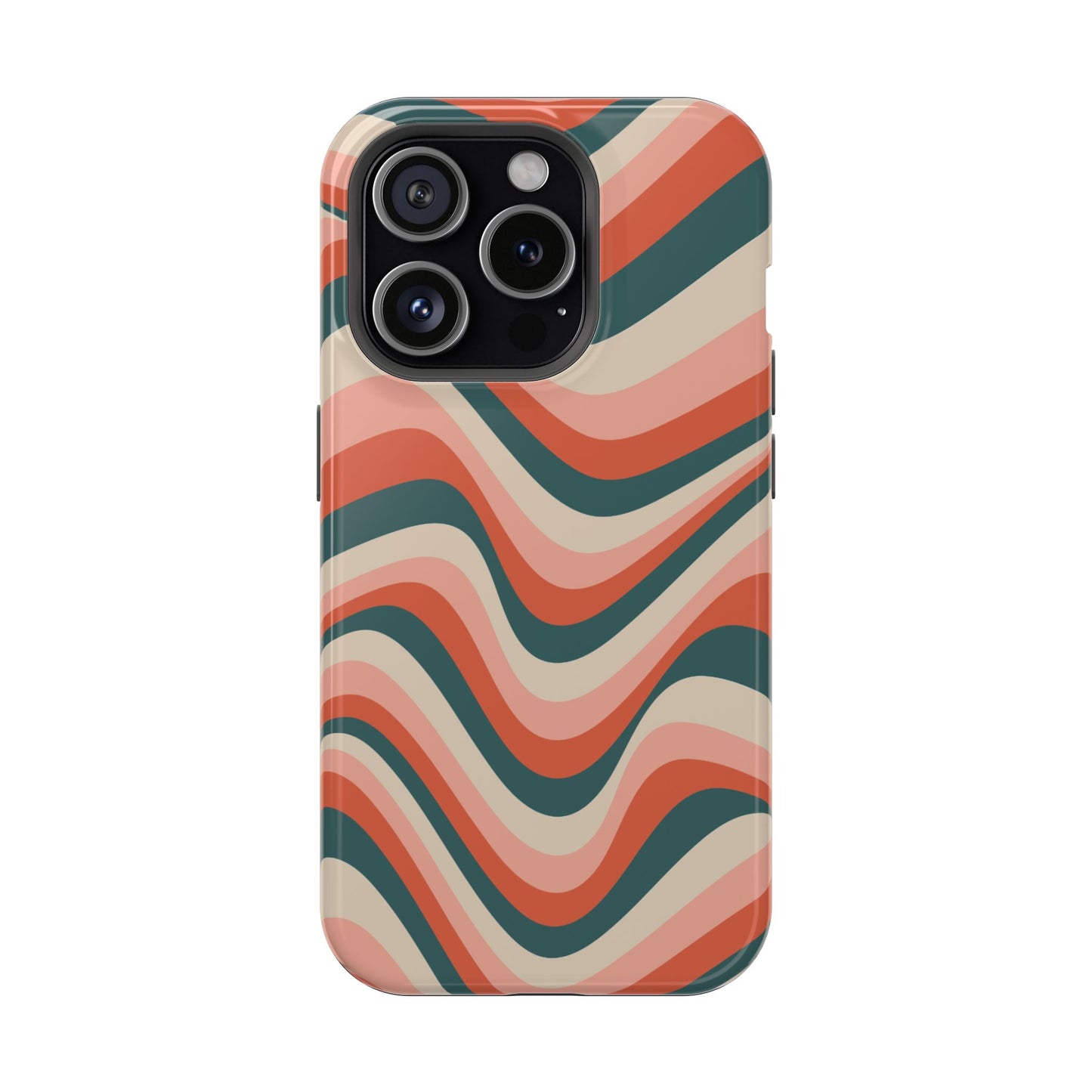 Groovy Waves MagSafe iPhone Case – Retro 70s-Inspired Stripes in Coral, Cream, and Teal