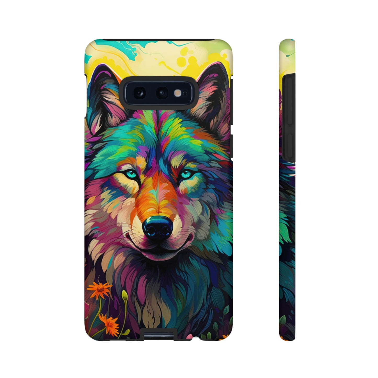 Rainbow Wolf in Bloom – Samsung Galaxy Case with Vivid Nature Design