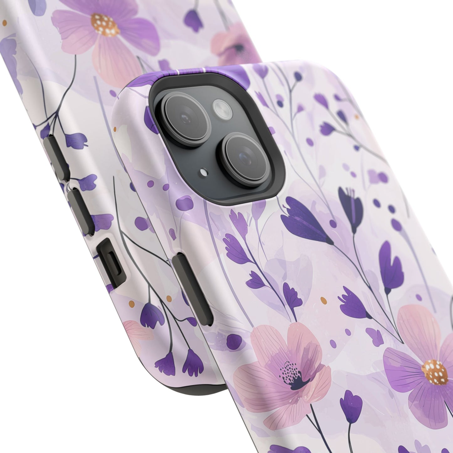 Purple Floral Bliss MagSafe iPhone Case – Delicate Blossom Design