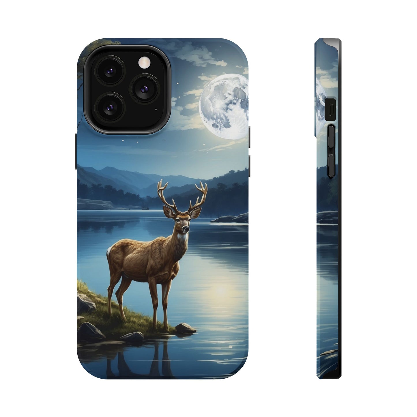 Moonlit Elegance: Stag by the Lake – MagSafe iPhone Case