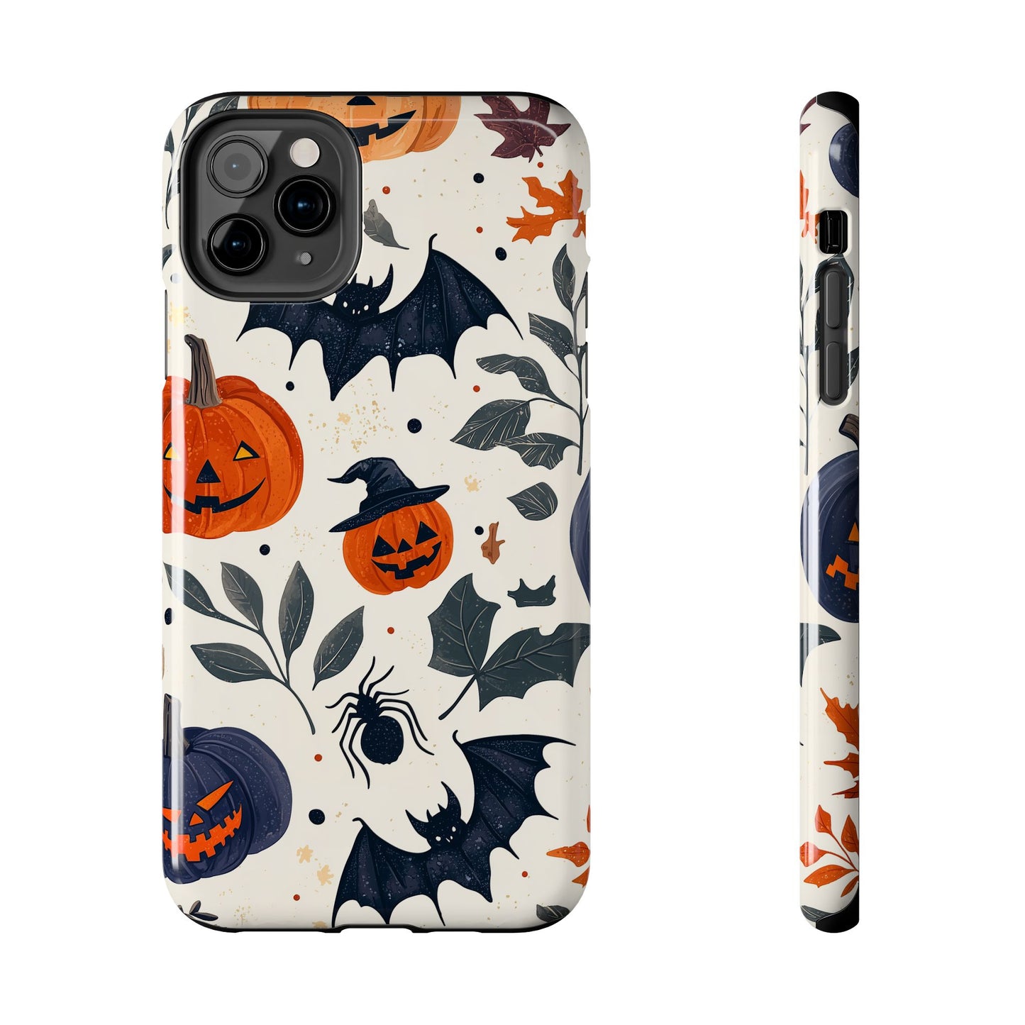 Spooky Halloween iPhone Case – Pumpkins, Bats, and Spider Design