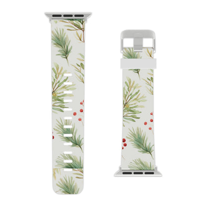 Winter Greenery & Berry Watercolor Apple Watch Band