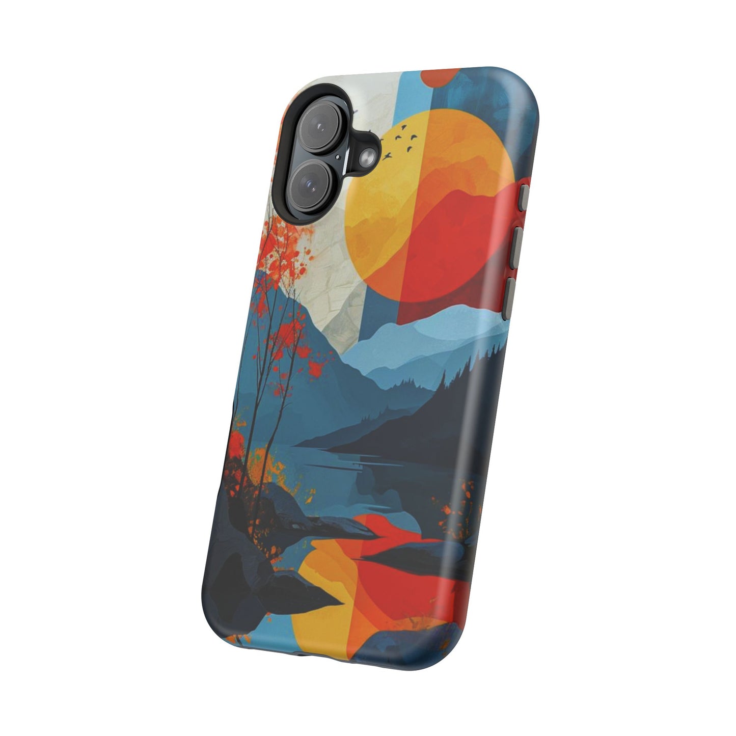 Abstract Autumn Landscape MagSafe iPhone Case – Bold Colorful Sunset Design, Dual-Layer Protection