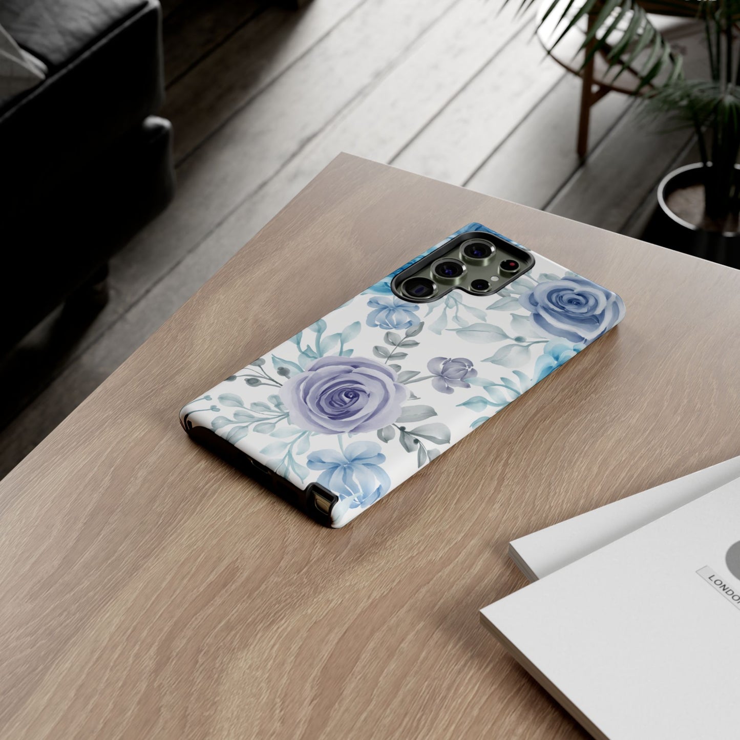 Elegant Blue & Violet Roses Samsung Galaxy Case – Artistic Floral Design for Stylish Protection