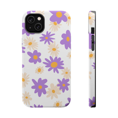 Retro Daisy Flower MagSafe iPhone Case – Pastel Purple & Cream Floral Design with Matte Finish