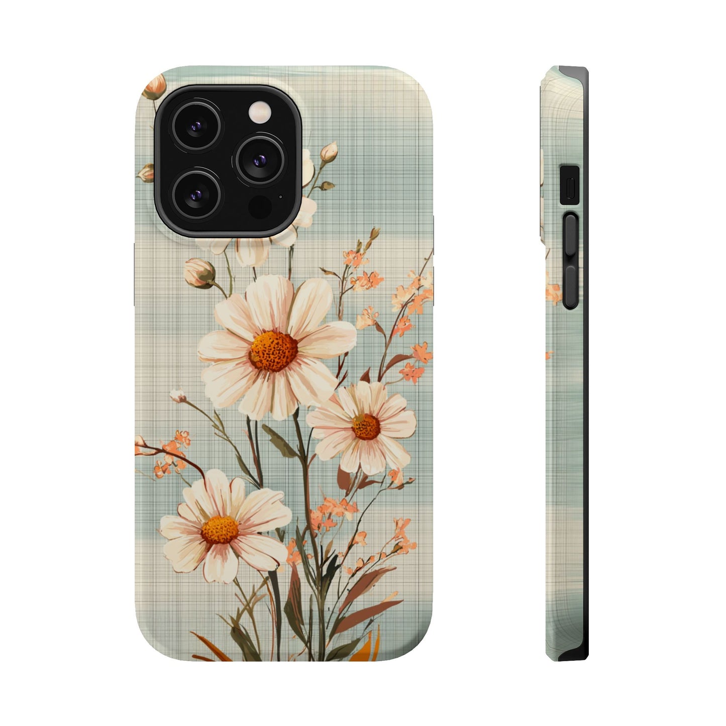 Pastel Green Daisy MagSafe iPhone Case - Floral Plaid Protective Cover