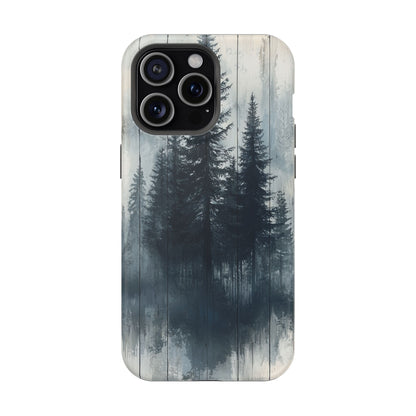 Rustic Pine Forest MagSafe iPhone Case - Blue Toned Woodland Design