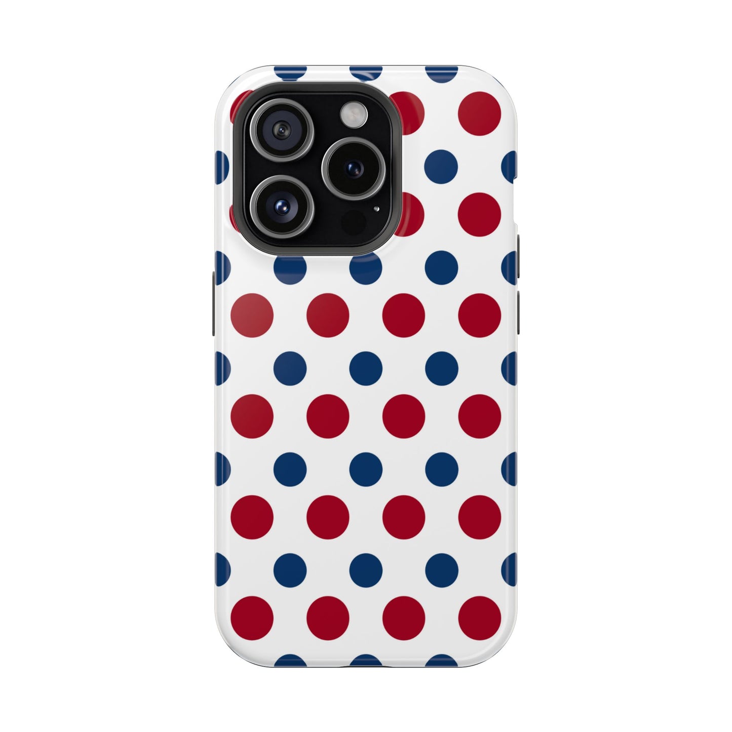 Patriotic Navy, White, and Red Polka Dot MagSafe iPhone Case