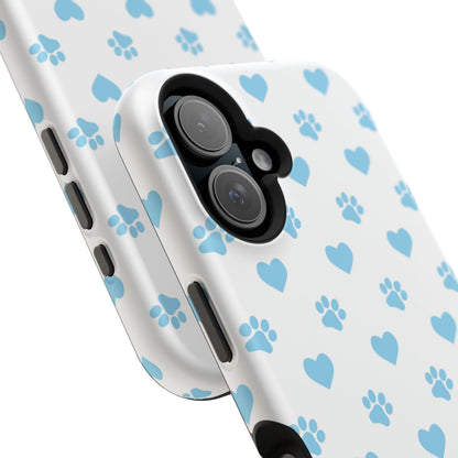 Blue Paw Prints & Hearts – MagSafe iPhone Case with Adorable Pet-Lover Design