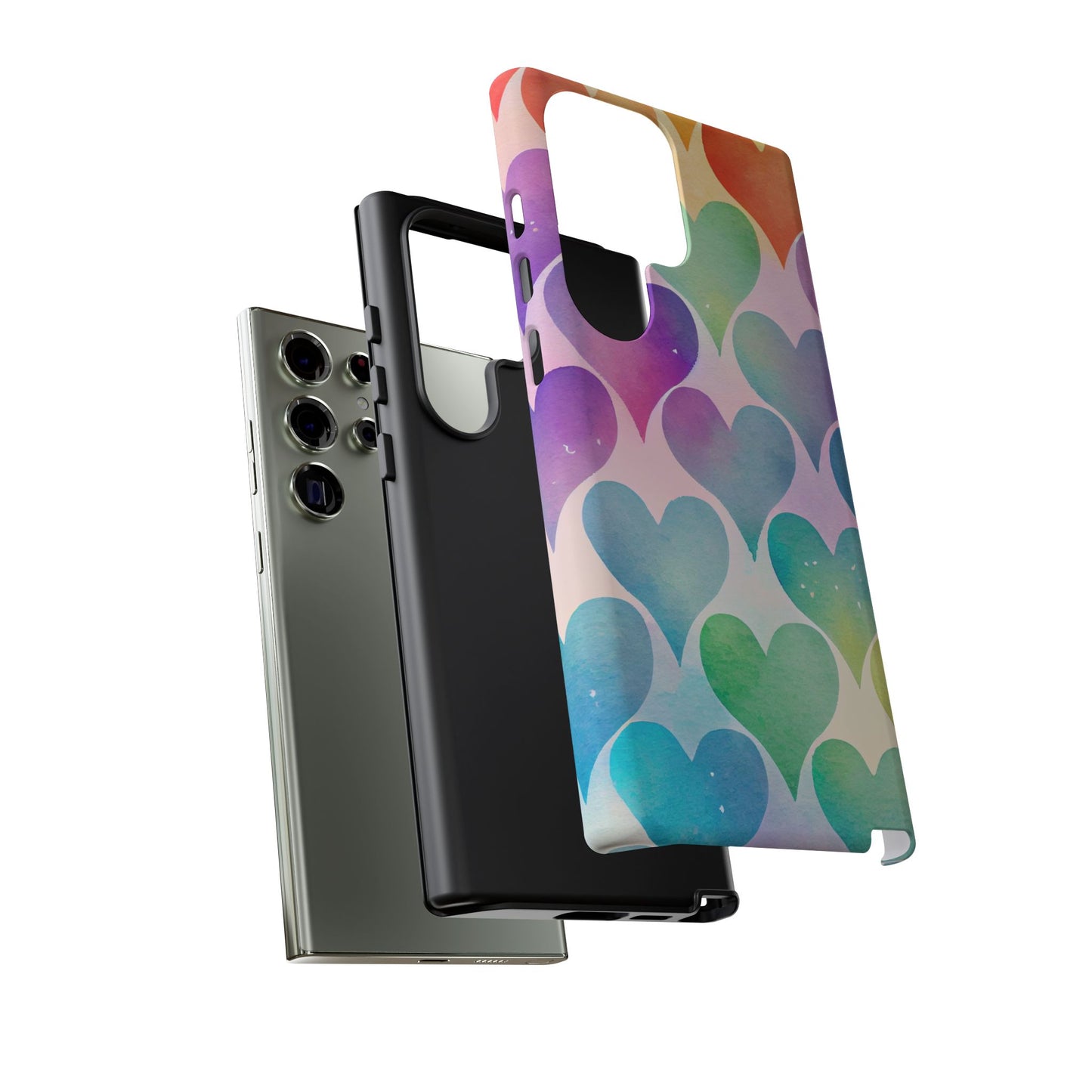 Rainbow Hearts Watercolor Samsung Galaxy Case – Slim Design, Glossy Finish