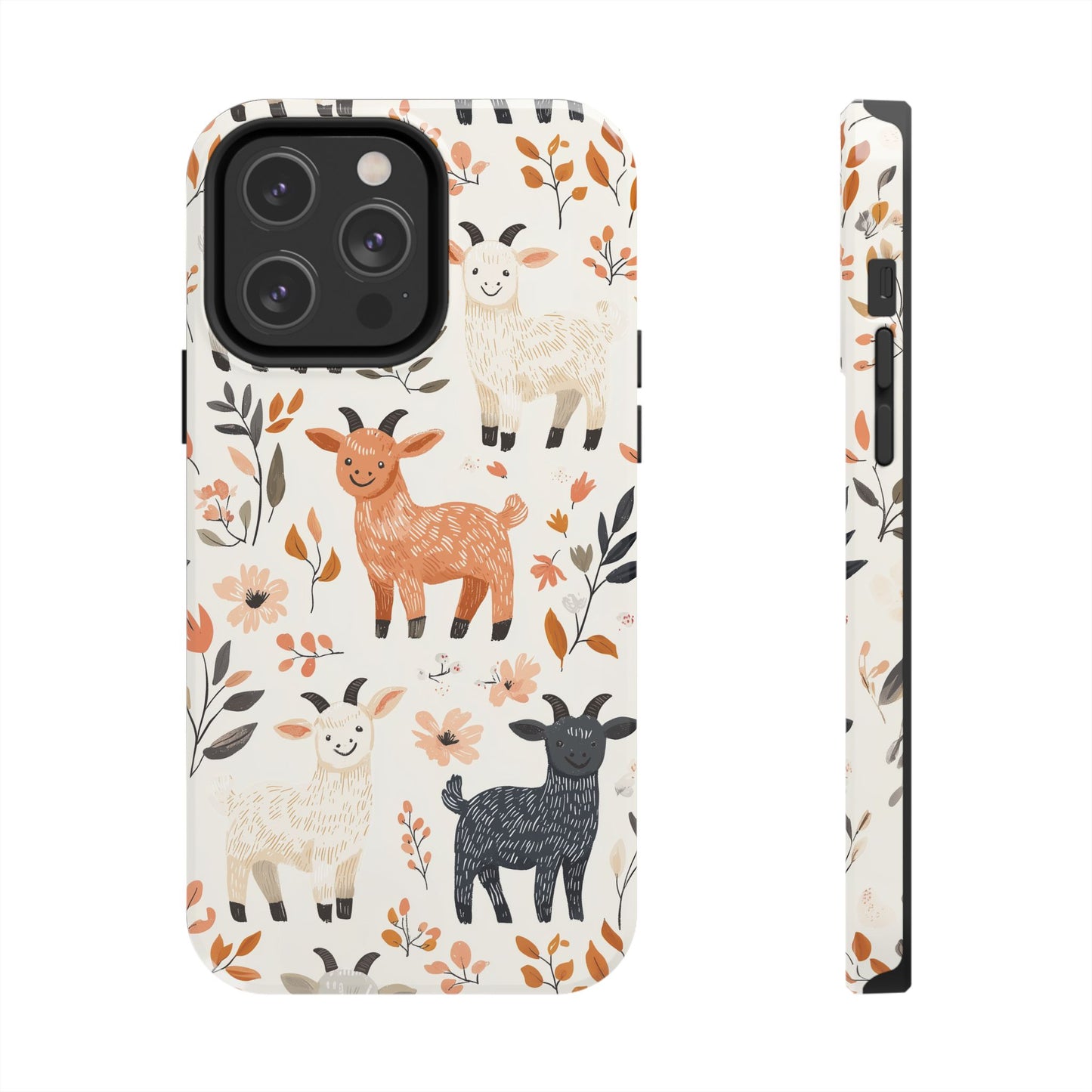 iPhone Case: Smiley Goats & Dried Flowers – Vintage Charm