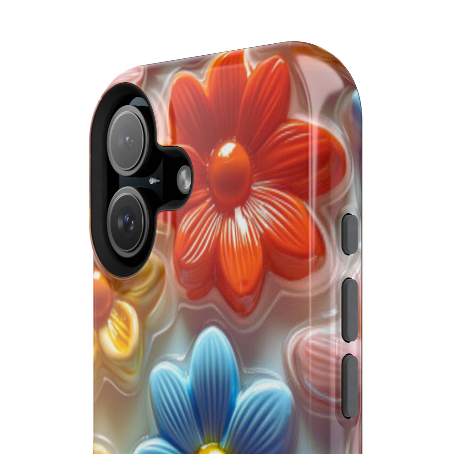 Glossy Retro Flower MagSafe iPhone Case – Colorful 3D Floral Design, Durable Protection