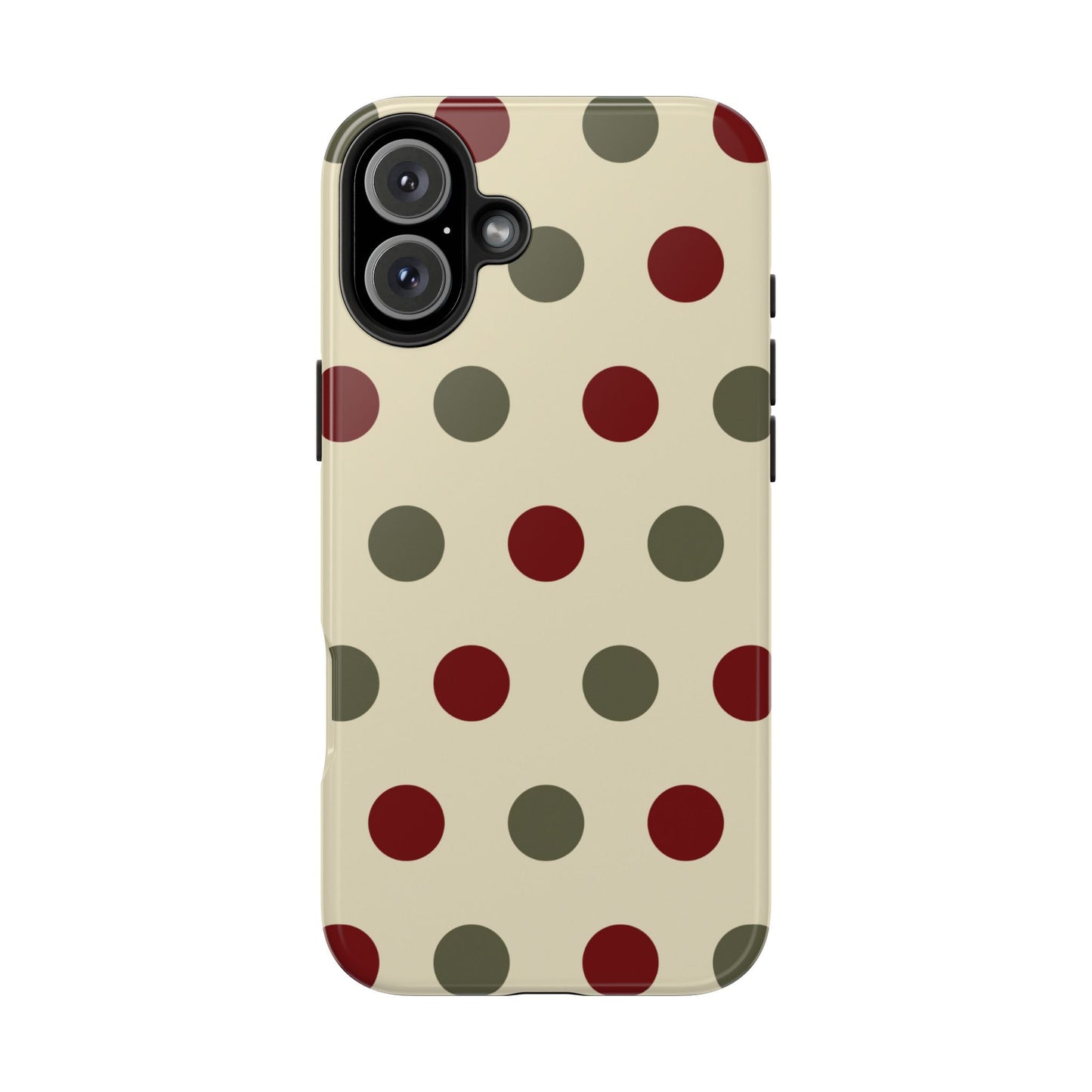 Red & Green Polka Dots on Cream – iPhone Case