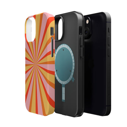 Bold Retro Sunburst MagSafe iPhone Case – Vibrant 70s-Inspired Rays in Orange, Pink, and Yellow