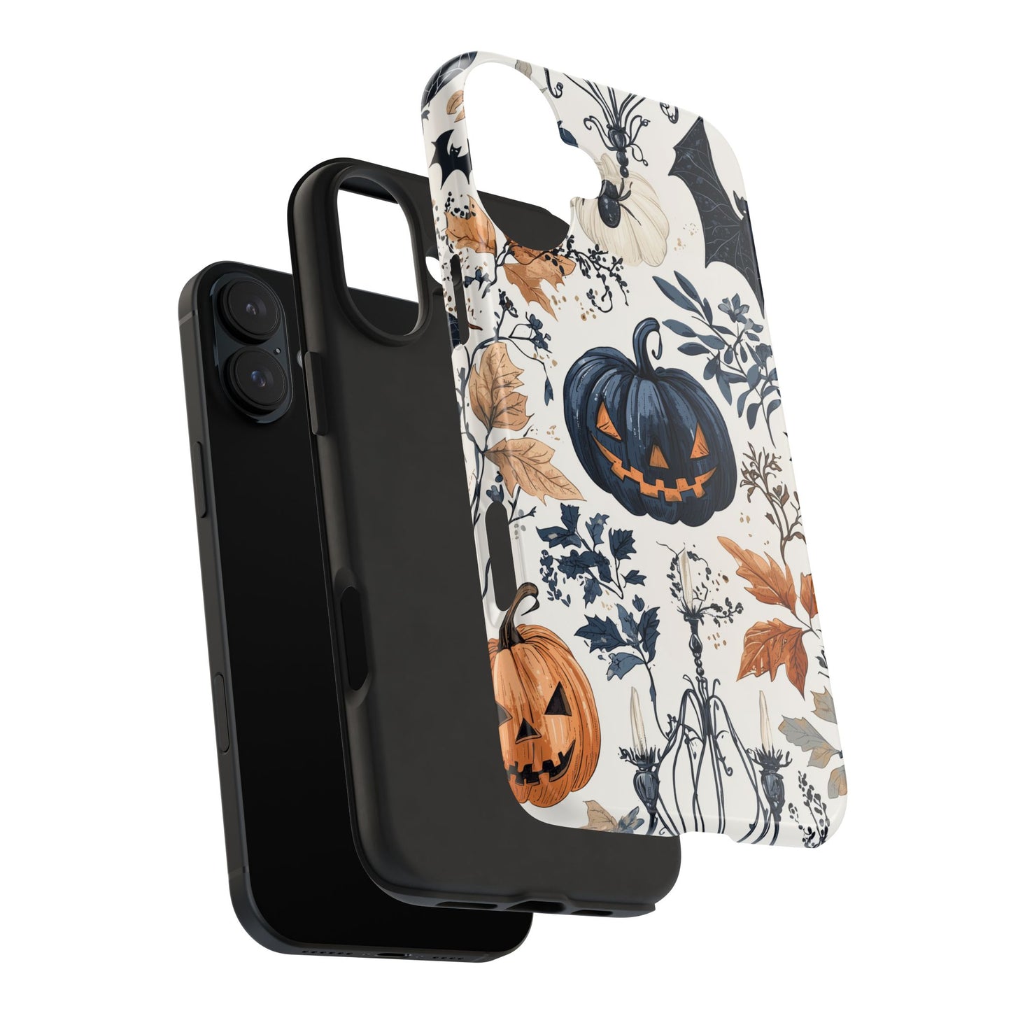 Vintage Halloween iPhone Case – Dark Jack-o'-Lanterns, Bats, and Autumn Leaves Design