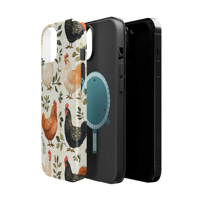 MagSafe iPhone Case: Vintage Chicken Farmhouse Case – Rustic Leaves Design