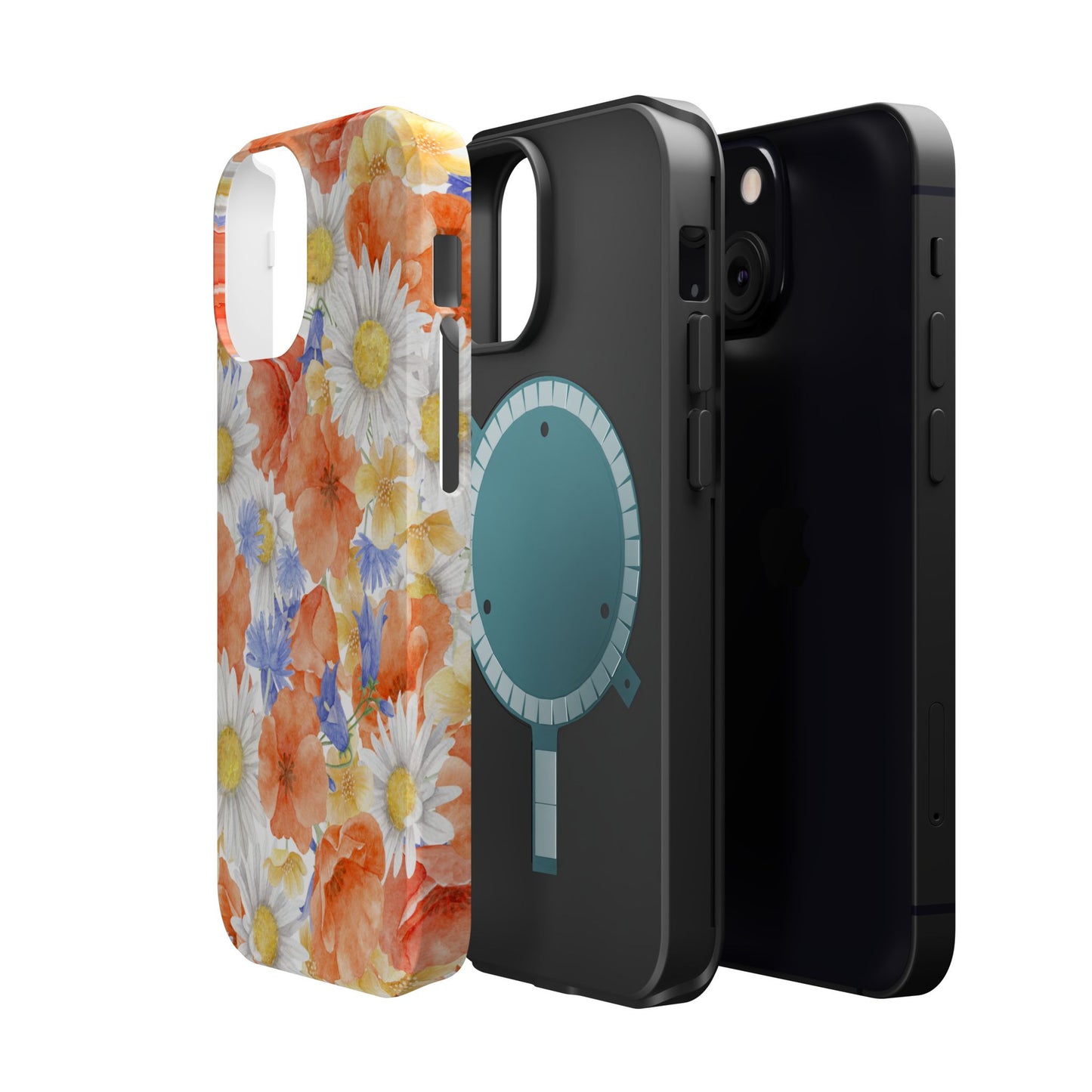 Watercolor Wildflower Pattern MagSafe iPhone Case – Durable Matte Finish with Daisy, Poppy & Cornflower Design