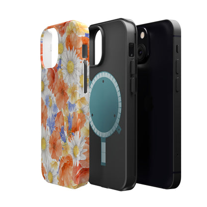 Watercolor Wildflower Pattern MagSafe iPhone Case – Durable Matte Finish with Daisy, Poppy & Cornflower Design