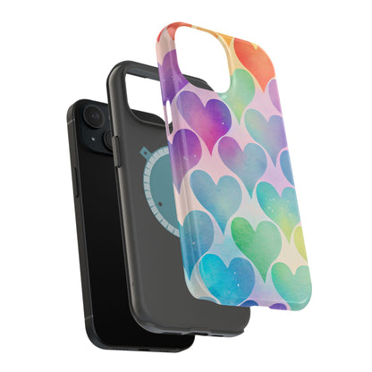 Rainbow Hearts Watercolor iPhone Case – Slim Design, Glossy Finish