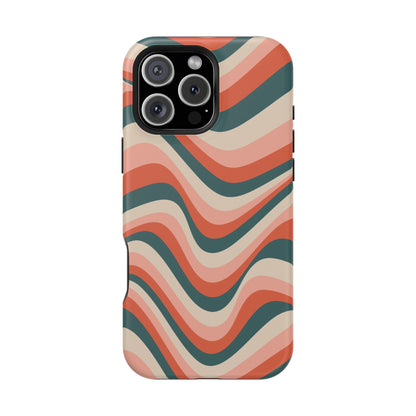 Groovy Waves MagSafe iPhone Case – Retro 70s-Inspired Stripes in Coral, Cream, and Teal