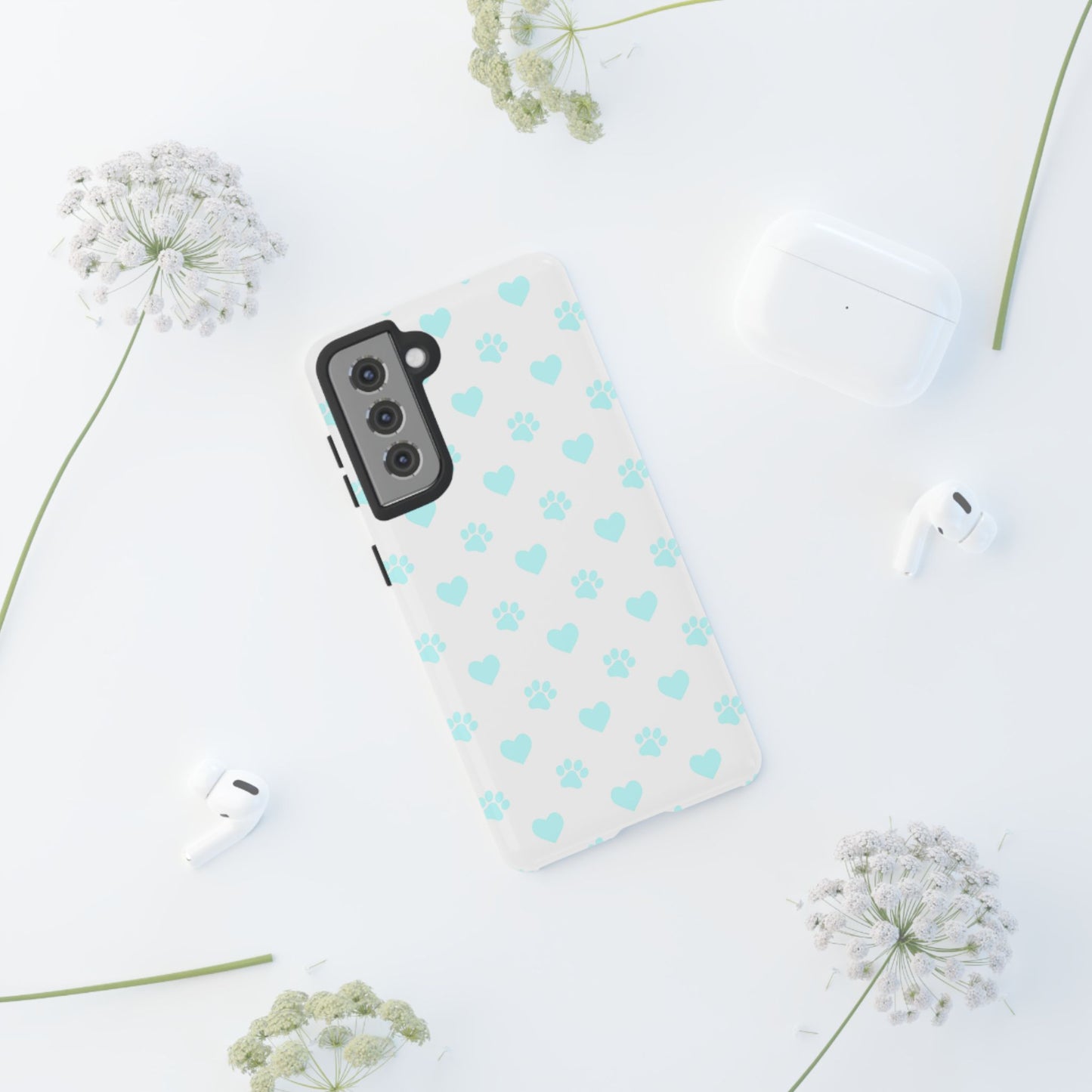 Samsung Galaxy Case - Aqua Paw Print & Heart Design