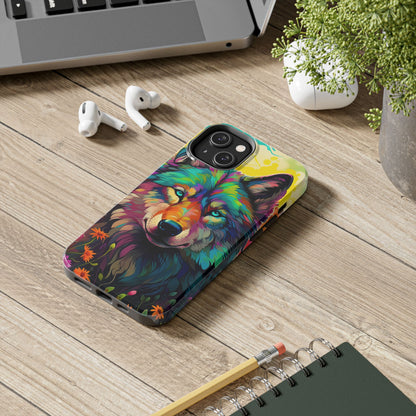 Rainbow Wolf in Bloom – iPhone Case with Vivid Nature Design