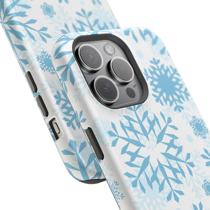 Frosty Blue Snowflakes MagSafe iPhone Case – Shockproof, Smooth Matte Finish, Dual-Layer Design