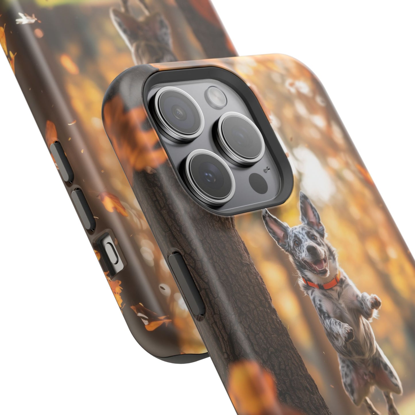 Energetic Blue Heeler Forest Pup MagSafe iPhone Case – Durable Outdoor-Inspired Design