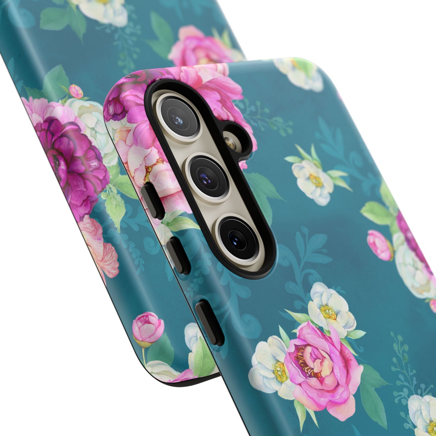 Elegant Peony Bouquet Samsung Galaxy Case – Deep Teal Background with Romantic Floral Design