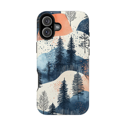 Winter Forest MagSafe iPhone Case | Watercolor Trees & Mountains