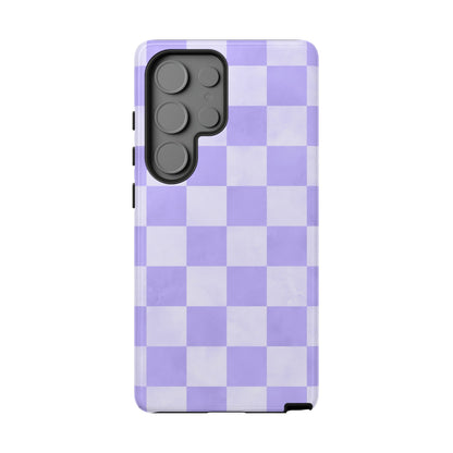 Lavender Checkerboard Samsung Galaxy Case – Shockproof, Smooth Matte Finish, Dual-Layer Design