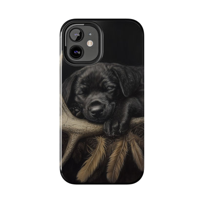 Adorable Black Labrador Puppy on Feathers iPhone Case