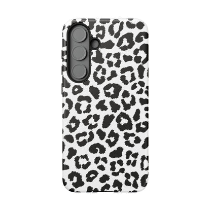 Monochrome Leopard Print Tough Samsung Galaxy Case – Classic Black and White Design with Dual-Layer Protection