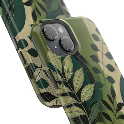 Abstract Green Leaves MagSafe iPhone Case - Nature-Inspired Protective Cover