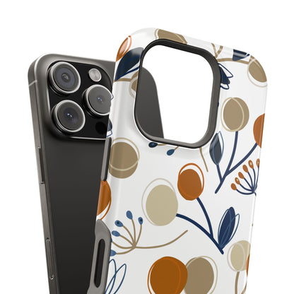 Modern Botanical Berries Tough MagSafe iPhone Case – Earthy Tones & Navy Accents, Shock-Resistant