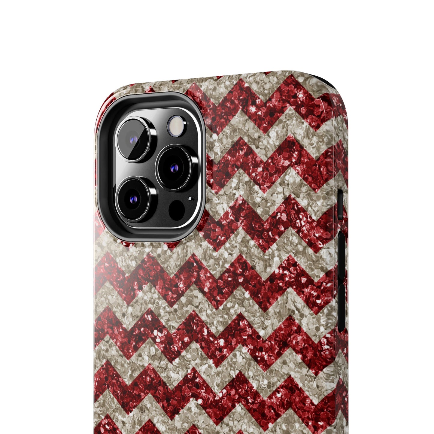 Sparkling Red & White Chevron – Glitter Illusion iPhone Case