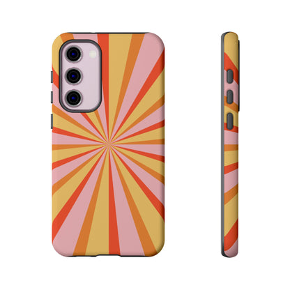 Bold Retro Sunburst Samsung Galaxy Case – Vibrant 70s-Inspired Rays in Orange, Pink, and Yellow