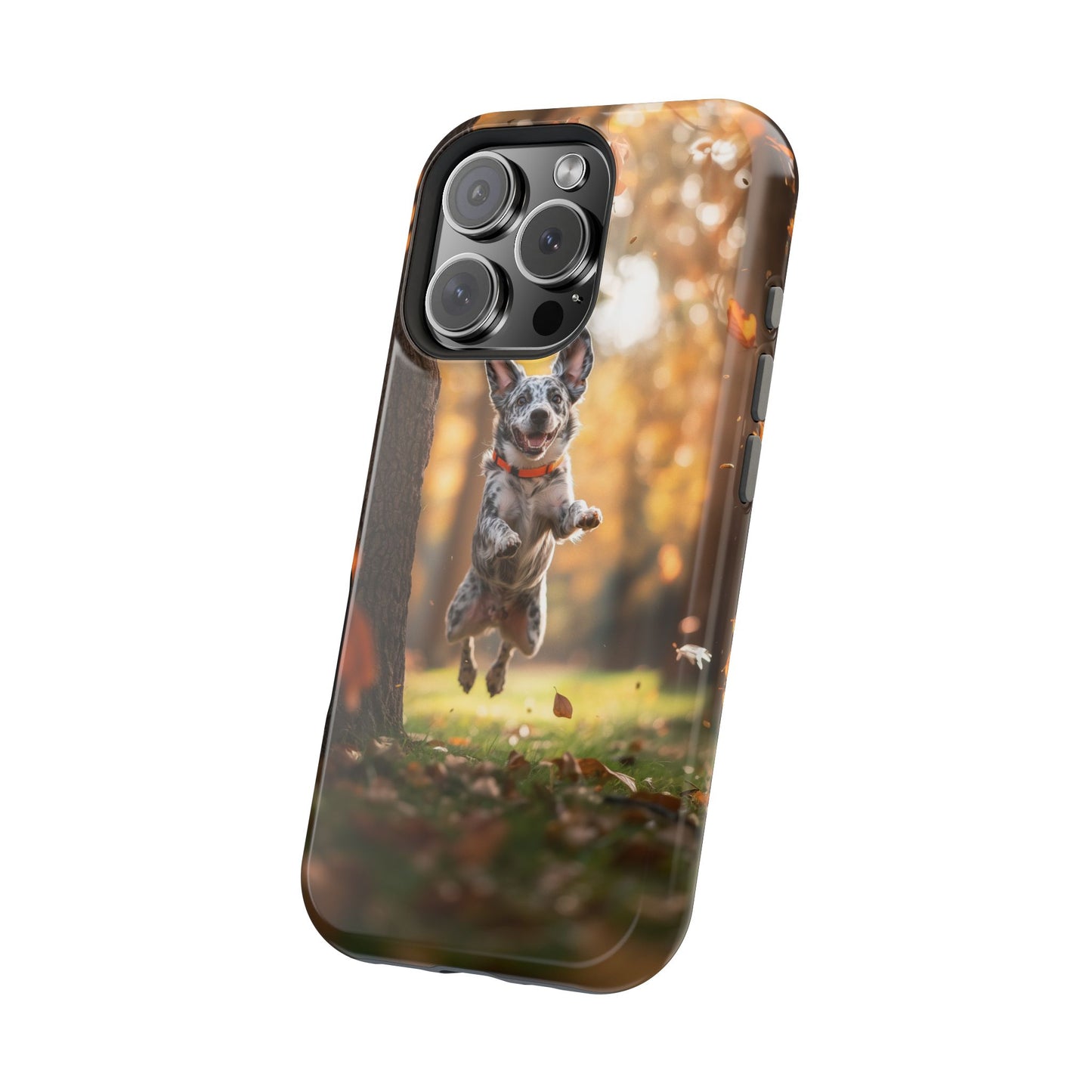 Energetic Blue Heeler Forest Pup MagSafe iPhone Case – Durable Outdoor-Inspired Design