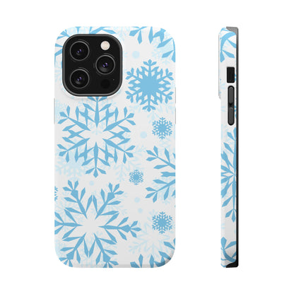 Frosty Blue Snowflakes MagSafe iPhone Case – Shockproof, Smooth Matte Finish, Dual-Layer Design